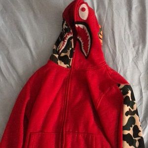 A Bathing Ape (BAPE) Red Shark Hoodie Size Medium